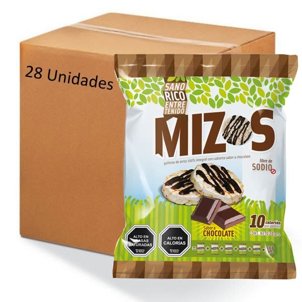 Caja galletas de arroz chocolate 28 unidades de 20 gramos Marca Mizos