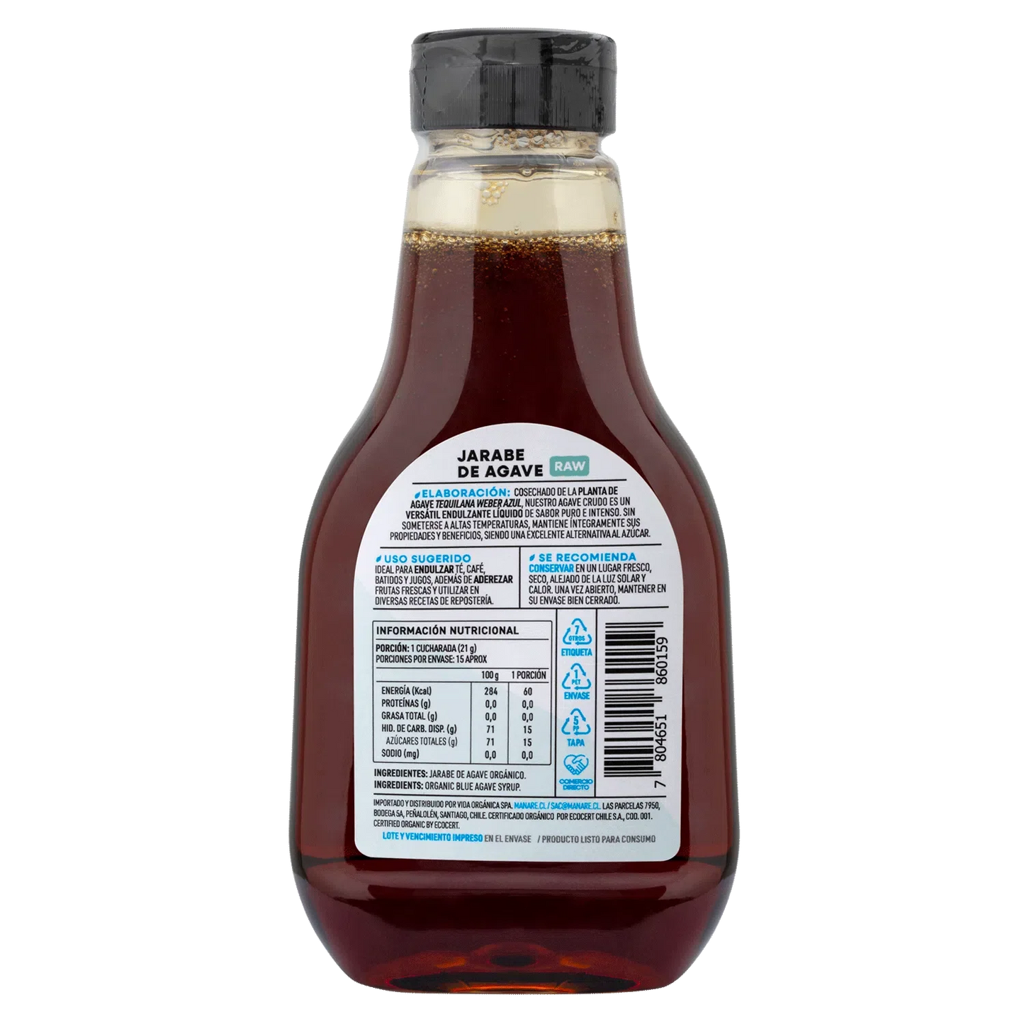 Jarabe de agave raw organico 330 gramos Marca Manare