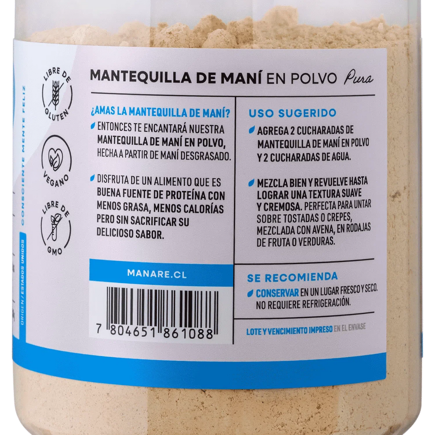 Mantequilla de mani en polvo 300 gramos Marca Manare