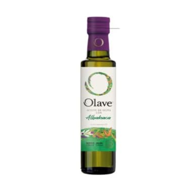 Aceite de oliva extra virgen con albahaca 250 cc Marca Olave