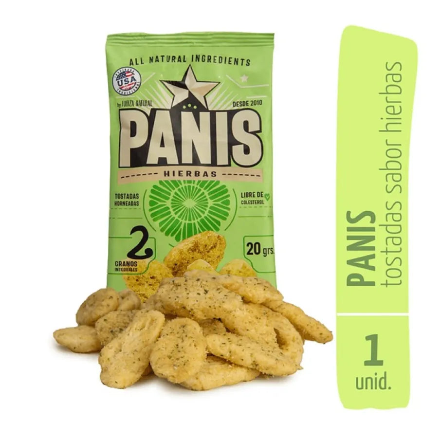 Panis snack salado sabor hierbas de 20 gramos Marca Fuerza Natural