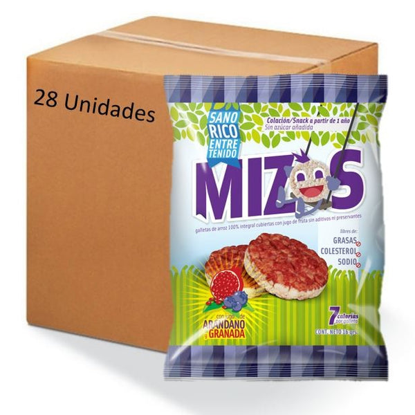 Caja galletas de arroz arandano 28 unidades de 16 gramos Marca Mizos