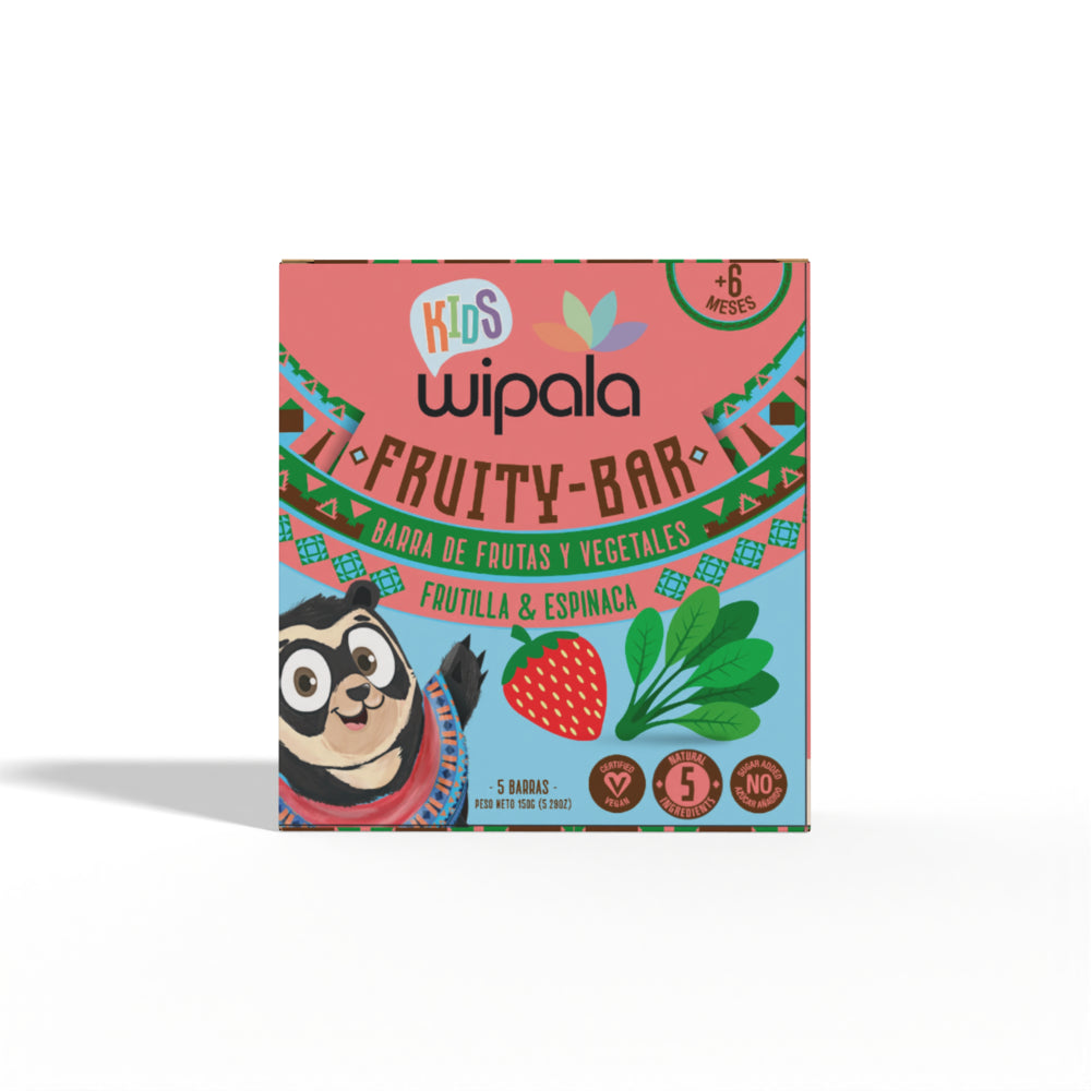 Barra de fruta y vegetales frutilla quinoa espinaca 5 unidades de 25 gramos Marca Wipala