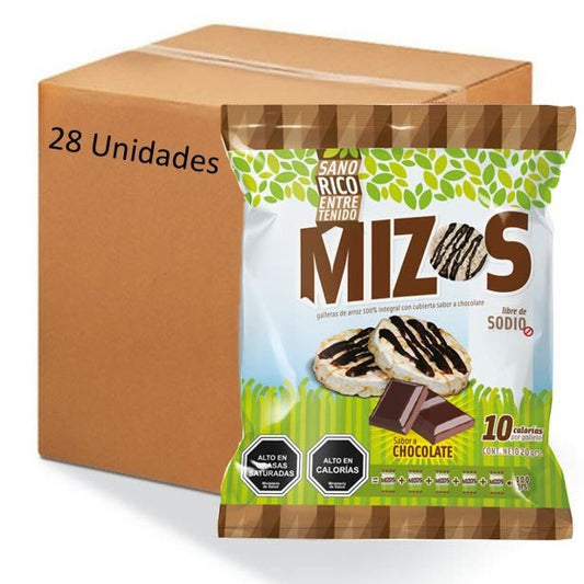 Caja galletas de arroz chocolate 28 unidades de 20 gramos Marca Mizos