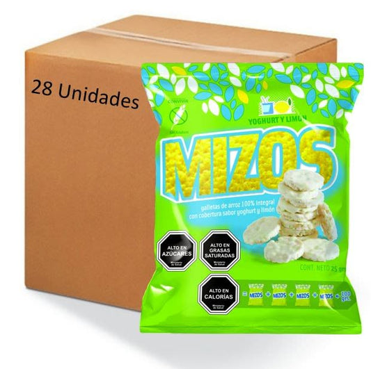 Caja galletas de arroz yogurt limon 28 unidades de 25 gramos Marca Mizos