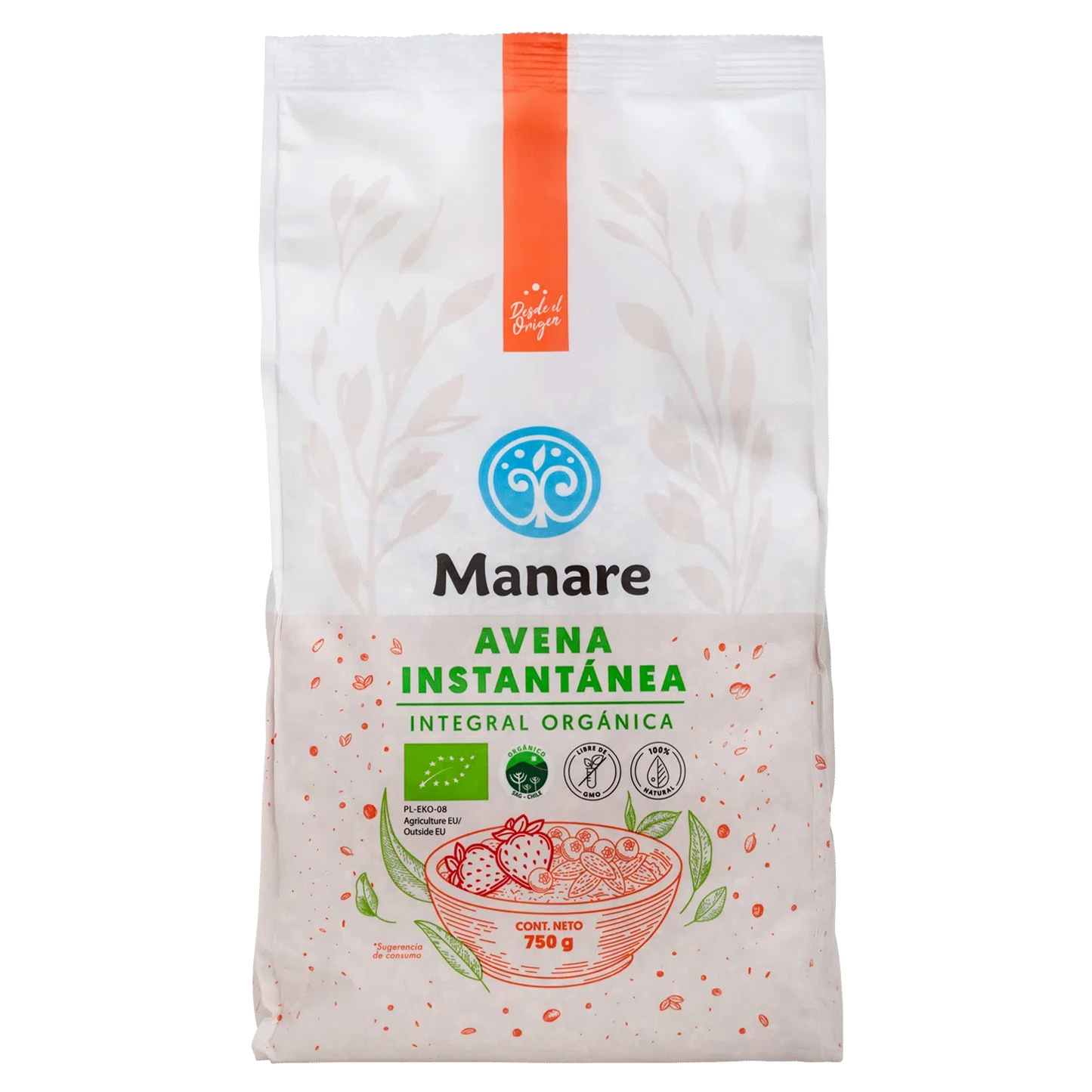 Avena integral instantanea organica 750 gramos Marca Manare