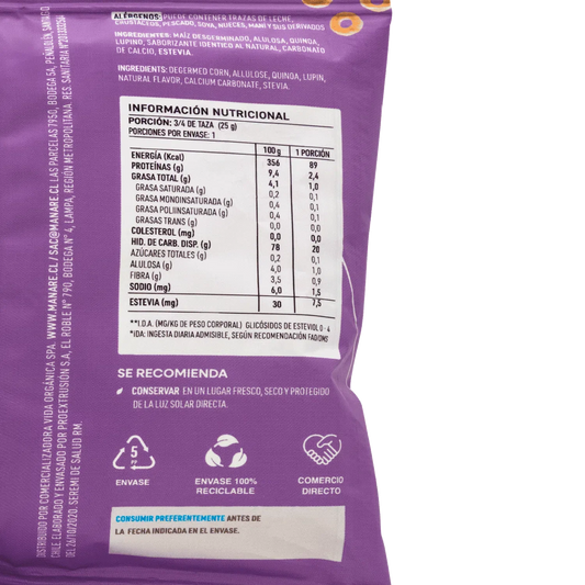 Cereal sin gluten dulce 25 gramos Marca Manare