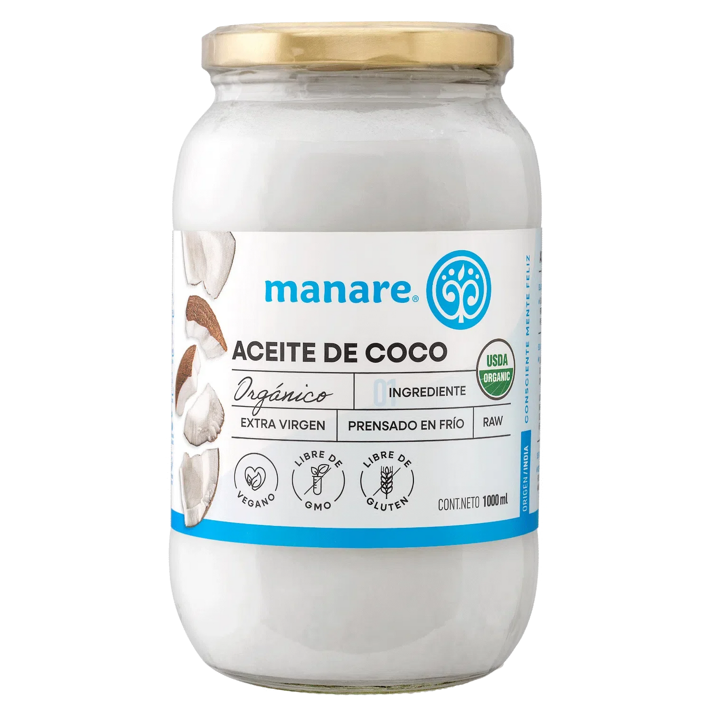 Aceite de coco organico 1 litro Marca Manare