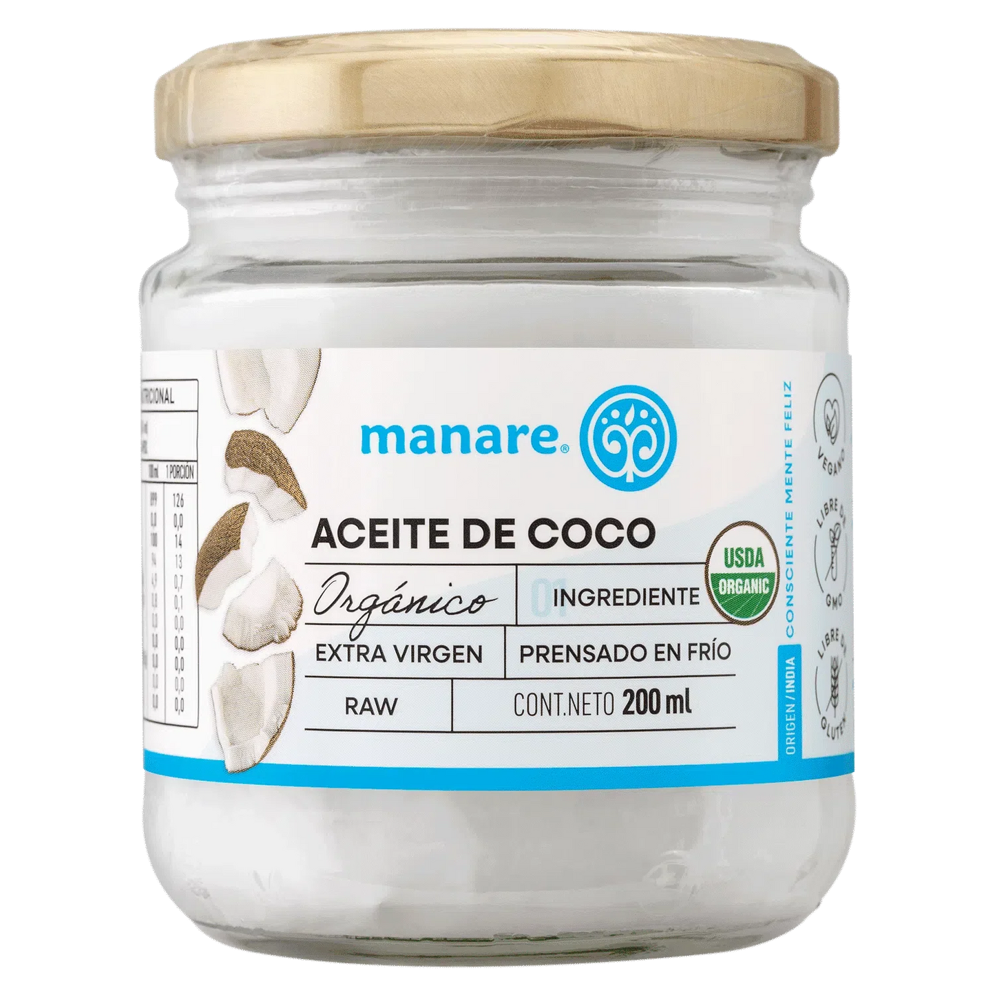 Aceite de coco organico 200 ml Marca Manare