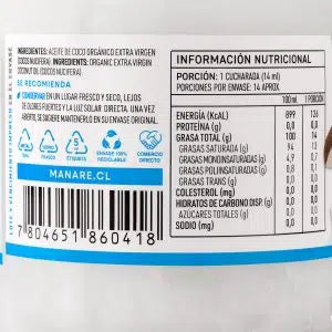 Aceite de coco organico 200 ml Marca Manare