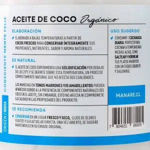 Aceite de coco organico 500 ml Marca Manare