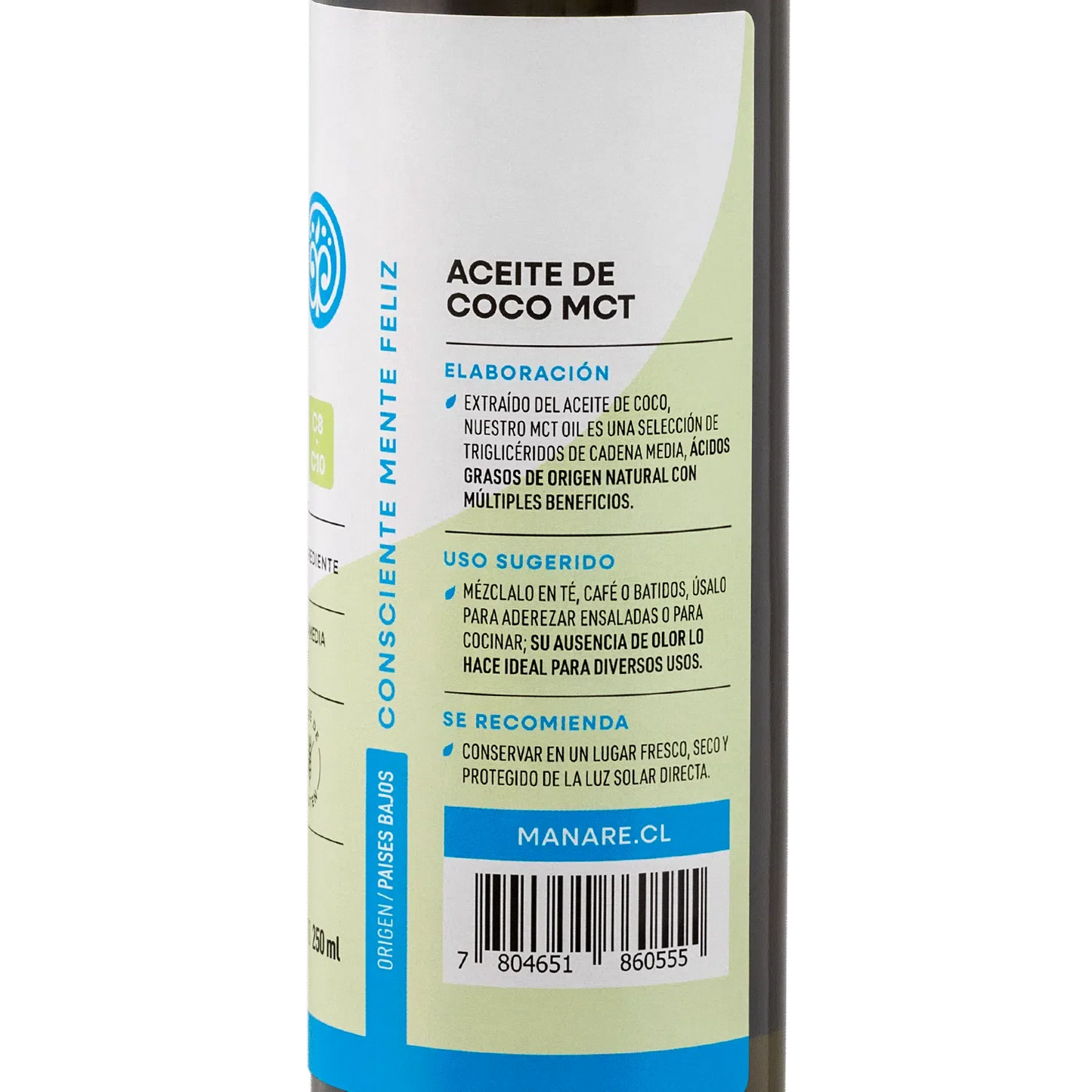 Aceite de coco MCT 250 ml Marca Manare
