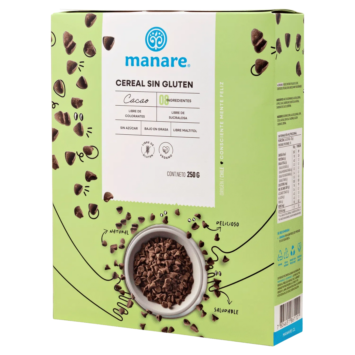 Cereal sin gluten con cacao 250 gramos Marca Manare