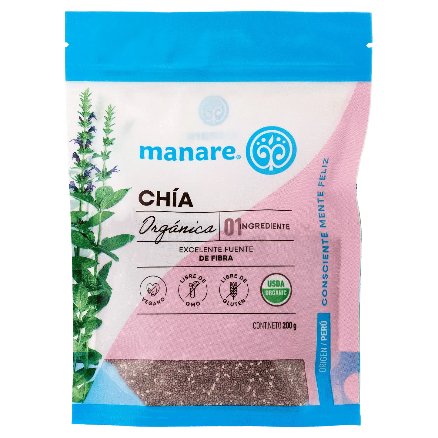 Semillas de chia organica 200 gramos Marca Manare