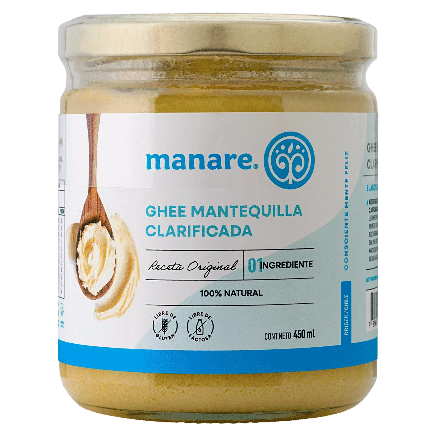 Ghee mantequilla clarificada sin gluten 450 ml Marca Manare