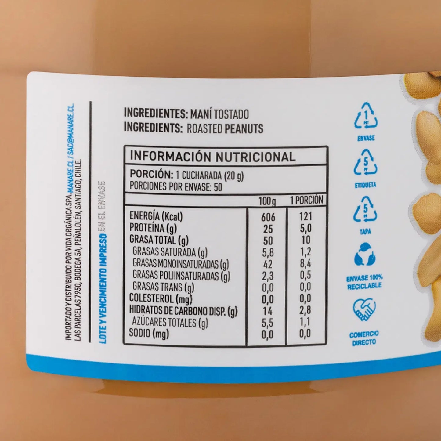 Mantequilla de mani 1 kilogramo Marca Manare