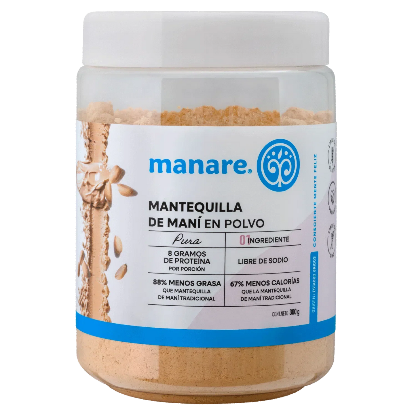 Mantequilla de mani en polvo  300 gramos Marca Manare