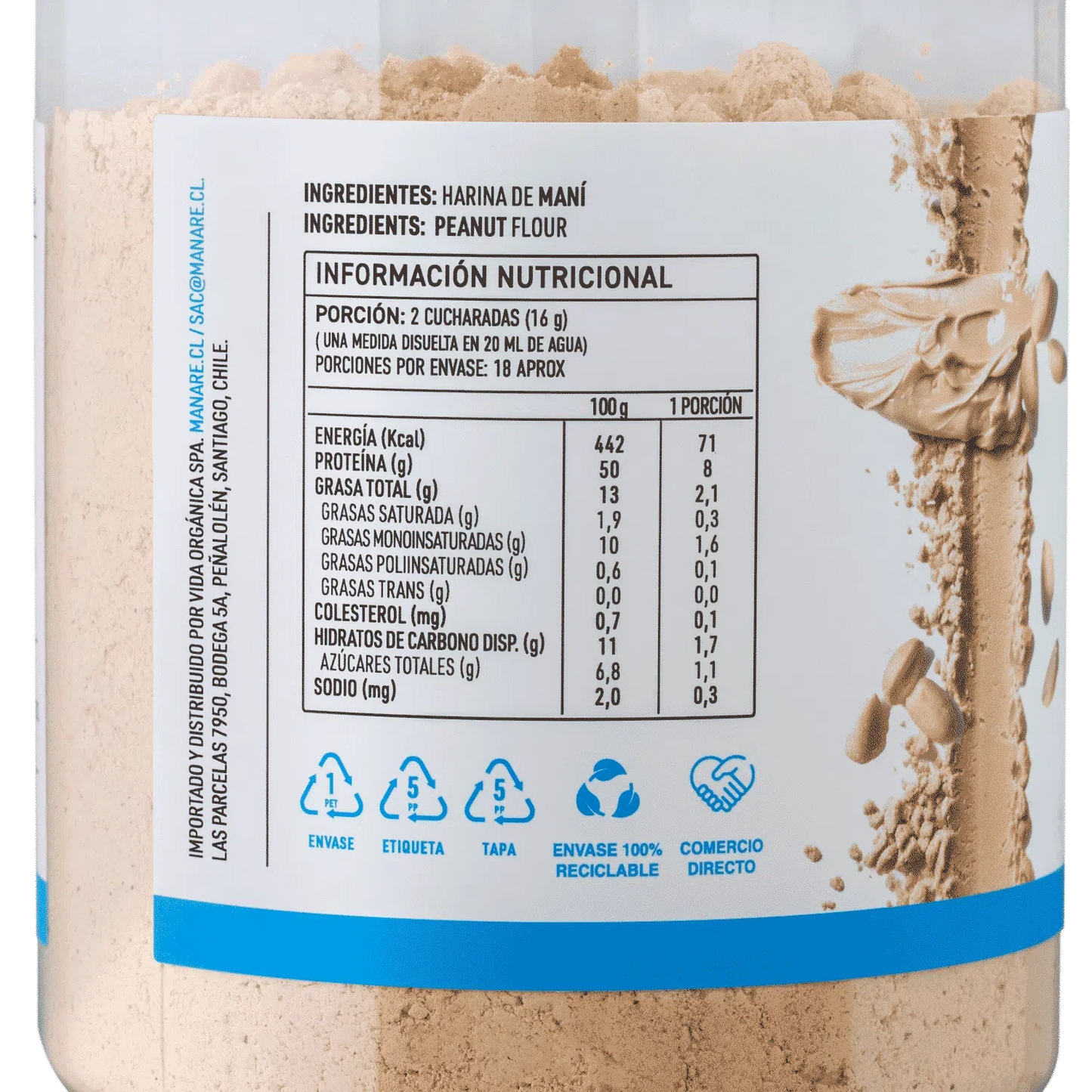 Mantequilla de mani en polvo  300 gramos Marca Manare