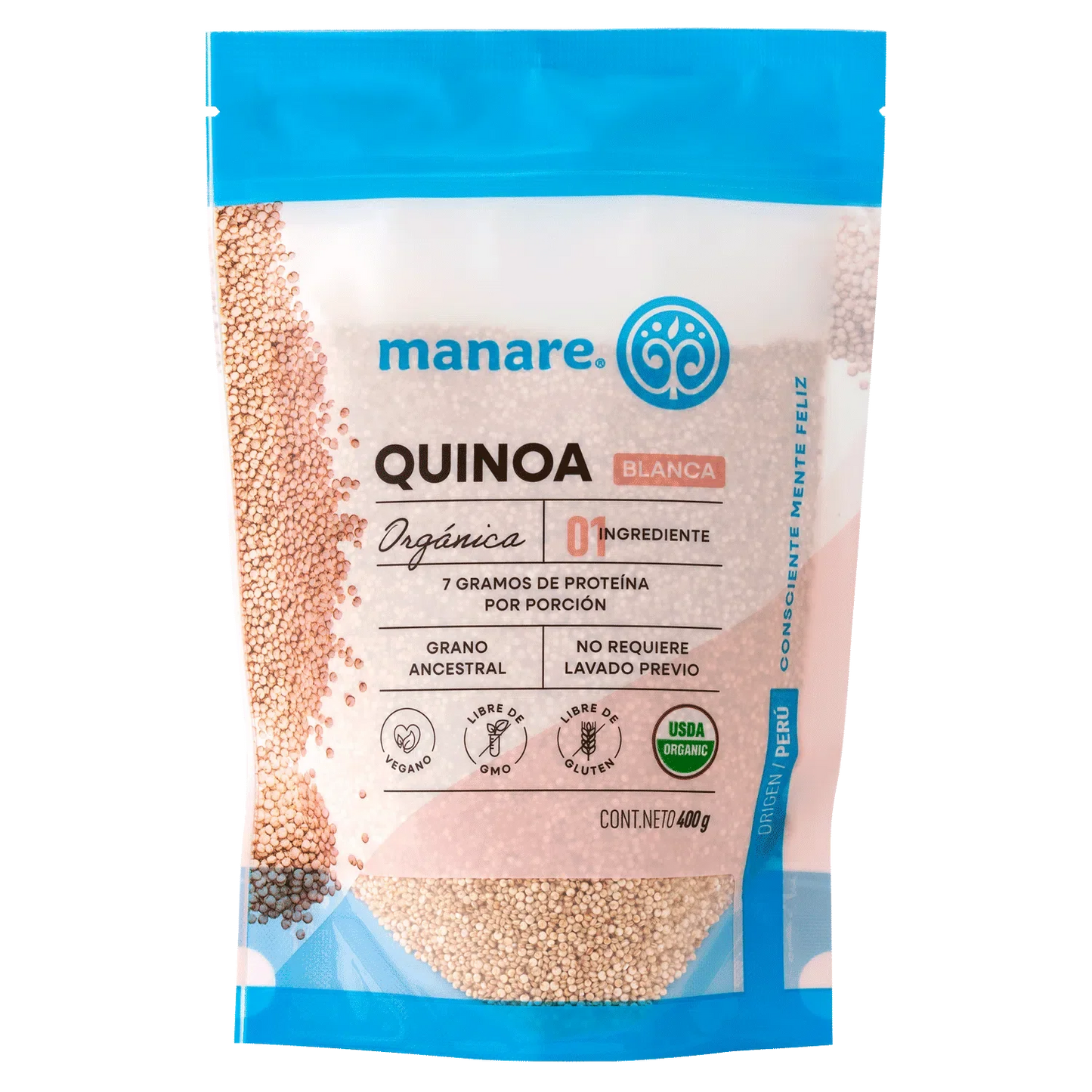 Quinoa blanca organica 400 gramos Marca Manare