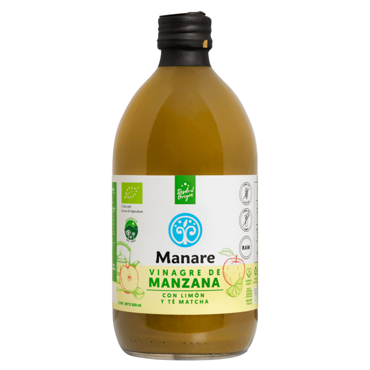 Vinagre de manzana con matcha y limon organico 500 ml Marca Manare