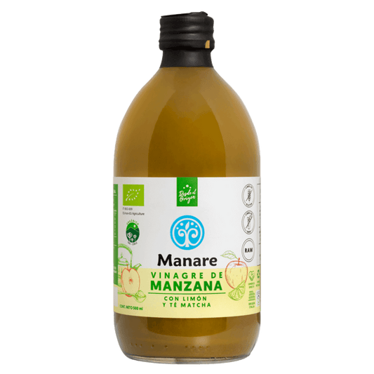 Vinagre de manzana con matcha y limon organico 500 ml Marca Manare