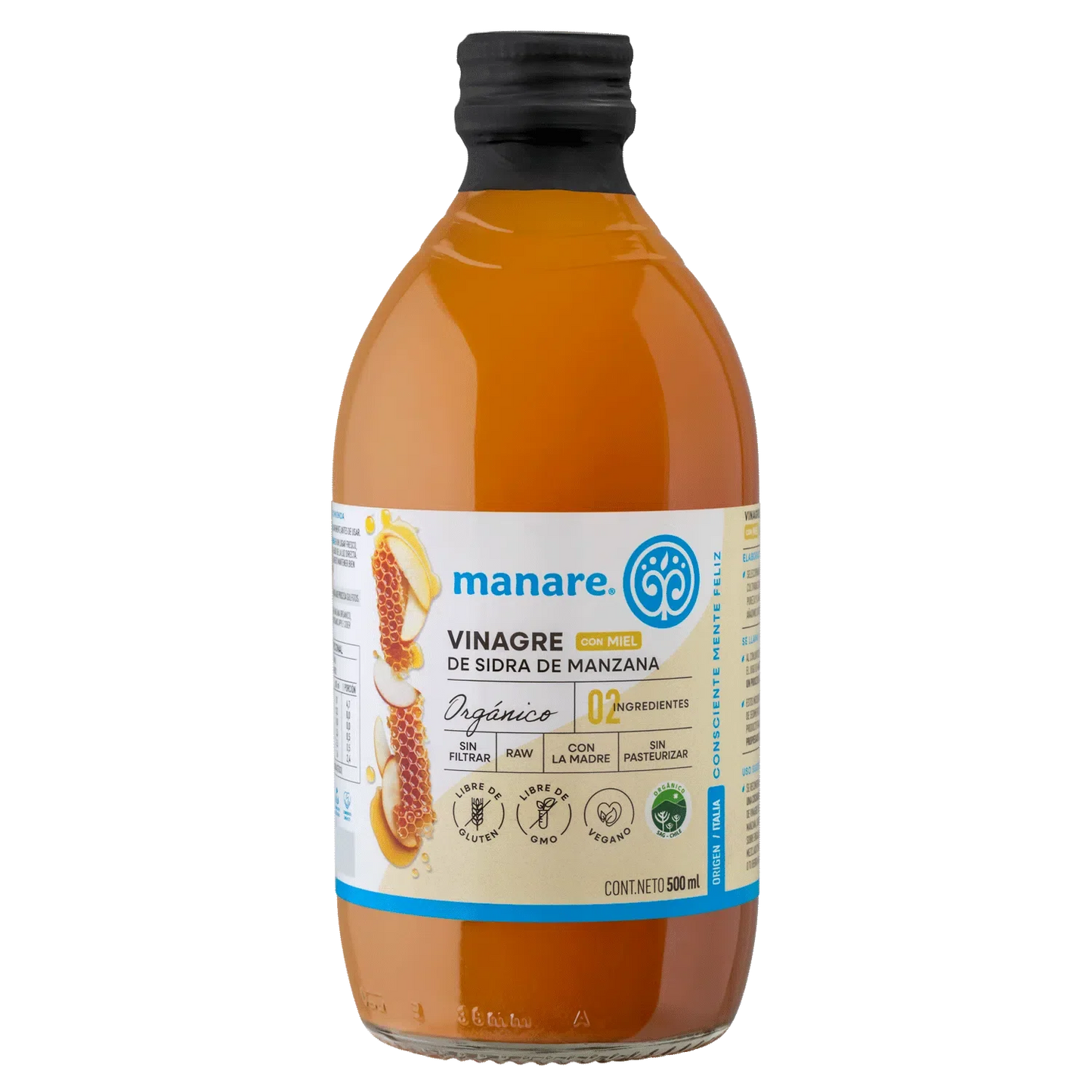 Vinagre de manzana con miel organico 500 ml Marca Manare