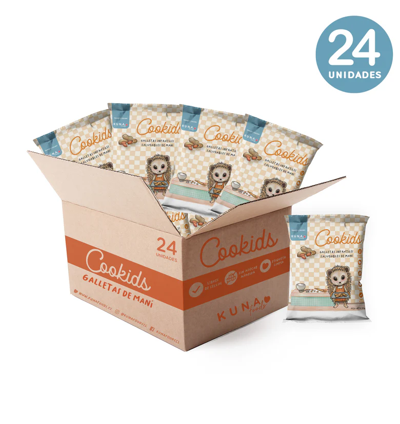 Caja Galletas cookids sabor mani 24 unidades de 30 gramos Marca Kuna Foods