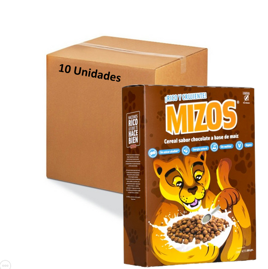 Caja cereal sabor chocolate 10 unidades de 280 gramos Marca Mizos