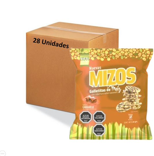 Caja galletas de maiz con caramelo 28 unidades de 20 gramos Marca Mizos
