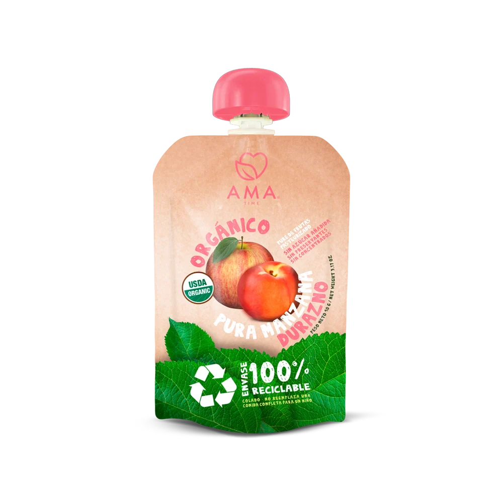 Pure manzana durazno organico 90 gramos Marca Ama