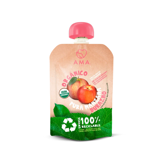 Pure manzana durazno organico 90 gramos Marca Ama