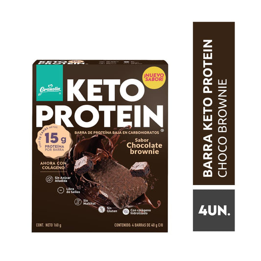 Display 4 unidades barra keto protein chocolate brownie 40 gramos Marca Granolin