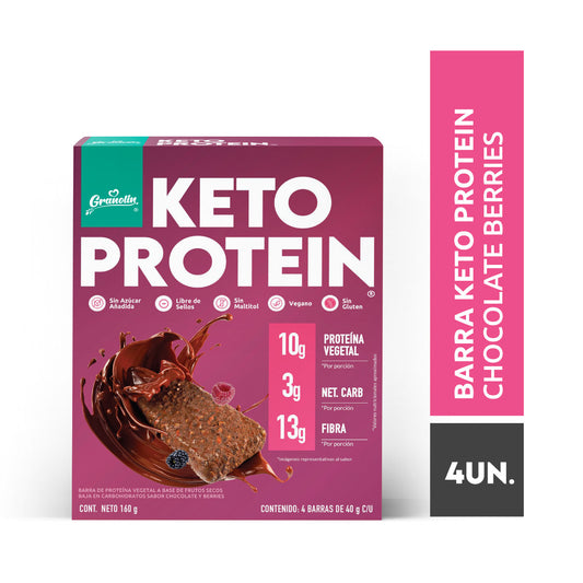 Display 4 unidades barra keto choco berries 40 gramos Marca Granolin