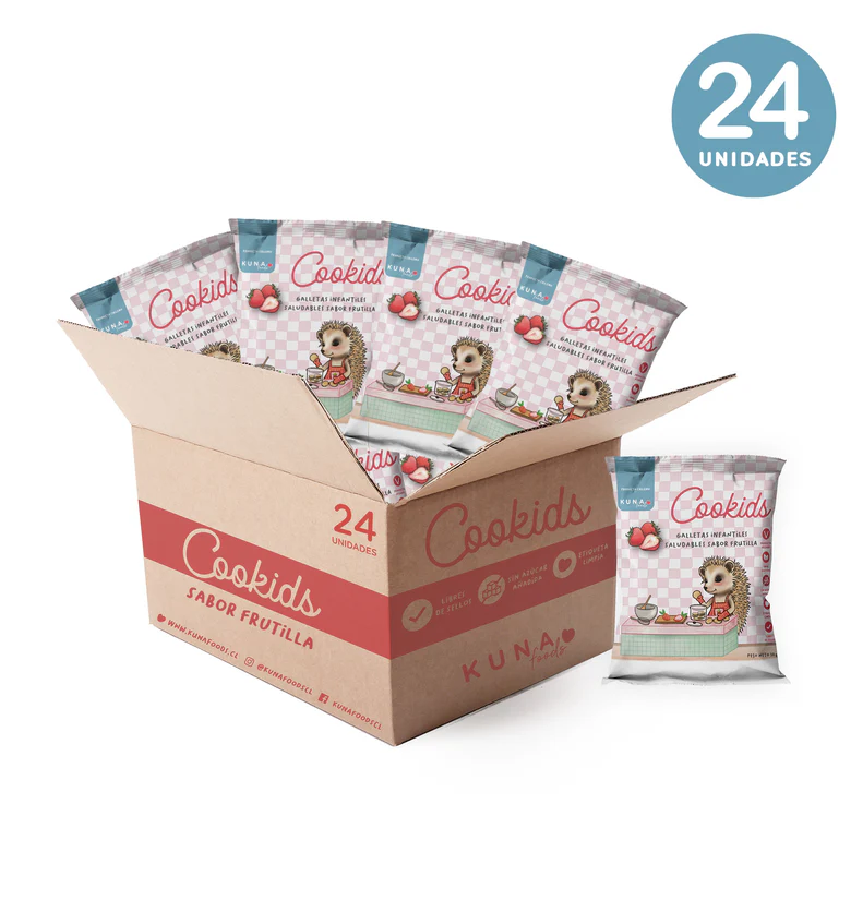Caja Galletas cookids sabor frutilla 24 unidades de 30 gramos Marca Kuna Foods