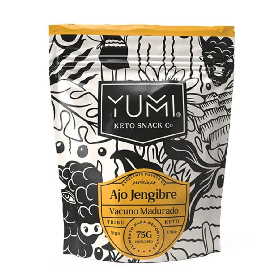 Snack keto de carne sabor ajo jengibre 75 gramos Marca Yumi
