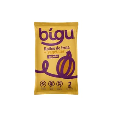 Rollo de frutas y zapallo 25 gramos Marca Bigu snacks