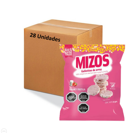 Caja galletas de arroz yogurt y frutilla 28 unidades de 25 gramos Marca Mizos