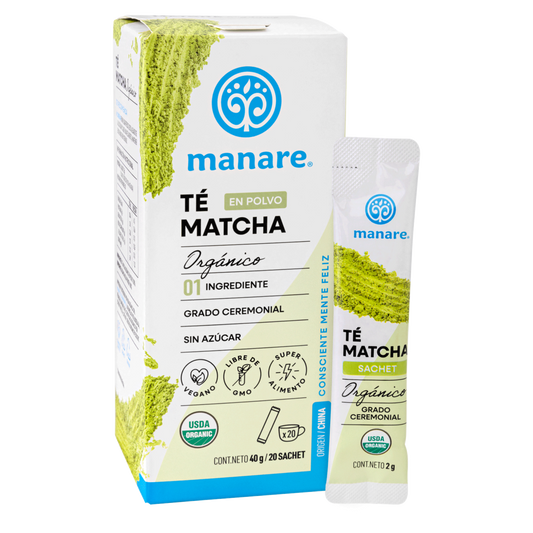 Te matcha organico en polvo 20 sachet 40 gramos Marca Manare