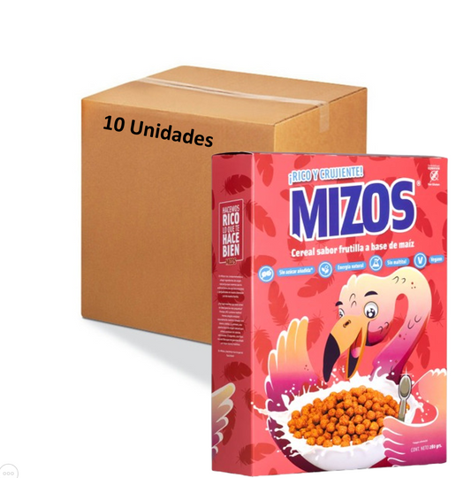 Caja cereal sabor frutilla 10 unidades de 280 gramos Marca Mizos