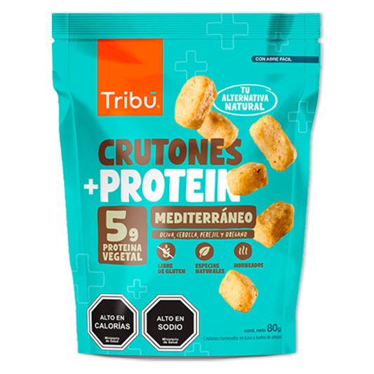 Caja crutones protein mediterraneo 15 unidades de 80 gramos Marca Tribu