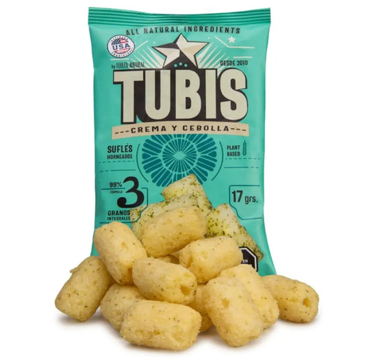 Tubis snack salado sabor crema y cebolla de 17 gramos Marca Fuerza Natural