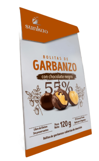 Bolitas de garbanzo cubiertas de chocolate negro 55% 120 gramos Marca Sunkao