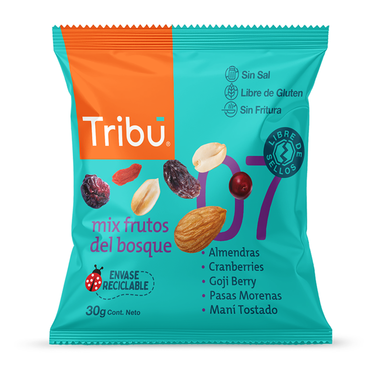 Caja mix frutos del bosque 128 unidades de 30 gramos Marca Tribu