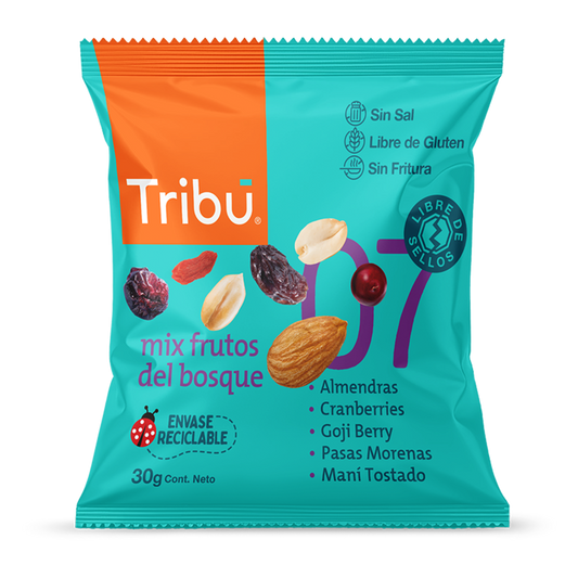 Caja mix frutos del bosque 128 unidades de 30 gramos Marca Tribu
