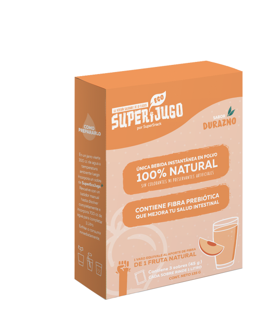 Super jugo bebida instantanea sabor durazno 135 gramos Marca Supersnack