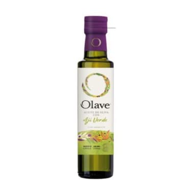 Aceite de oliva extra virgen con aji verde 250 cc Marca Olave