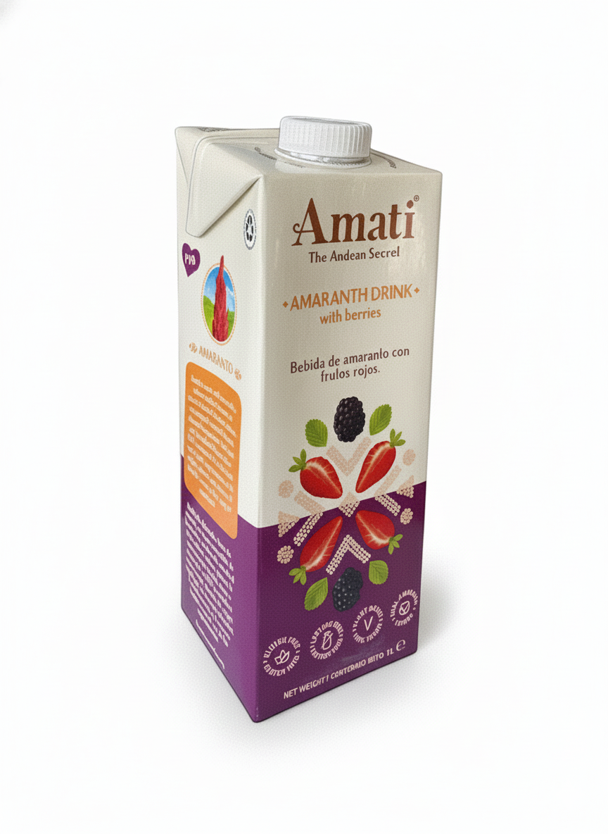Bebida vegetal de amaranto con frutos rojos 1 litro Marca Amati